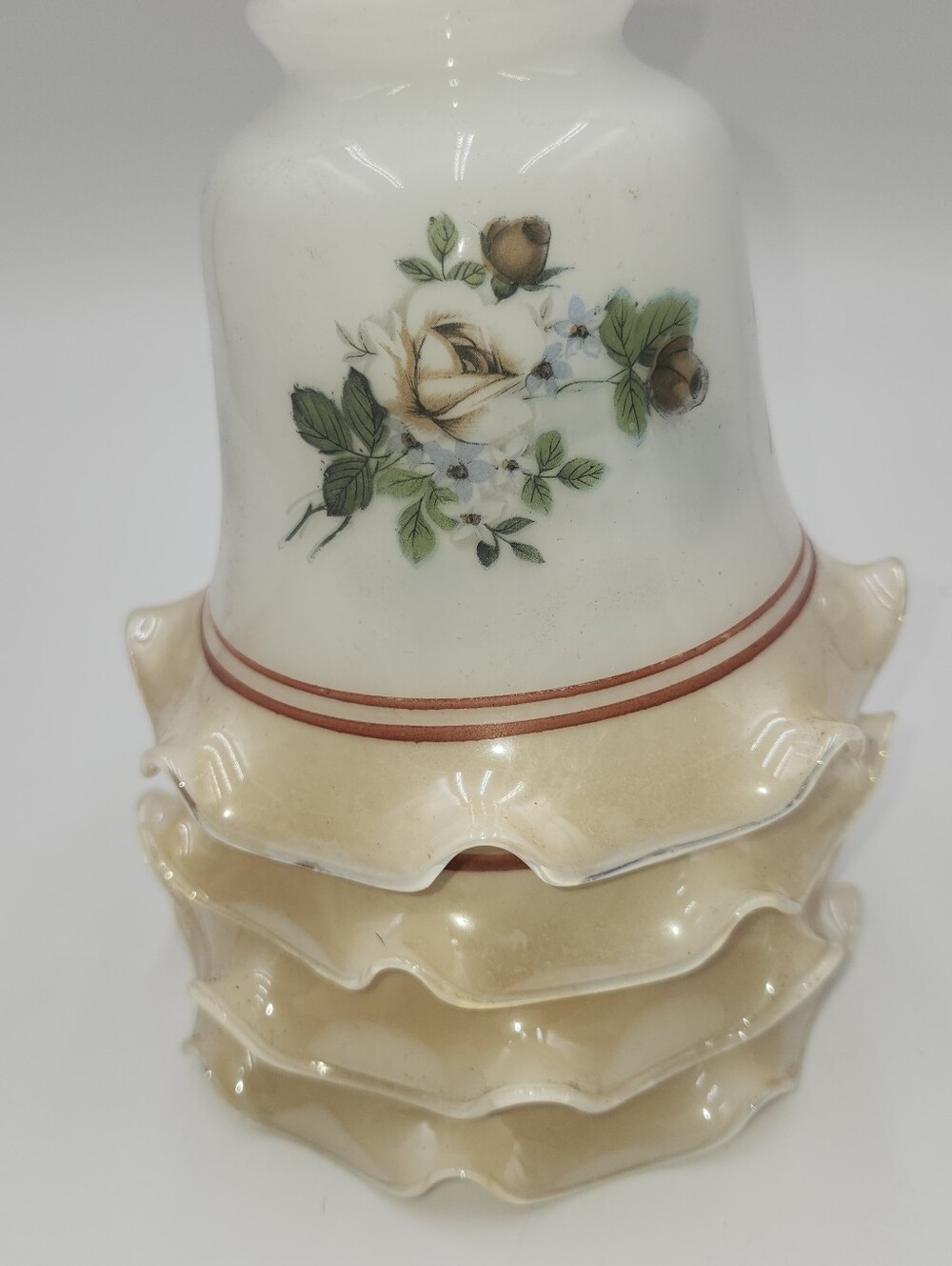 Vintage Lusterware Floral Milk Glass Ruffled Ceiling Fan Lamp Shade Set of 3